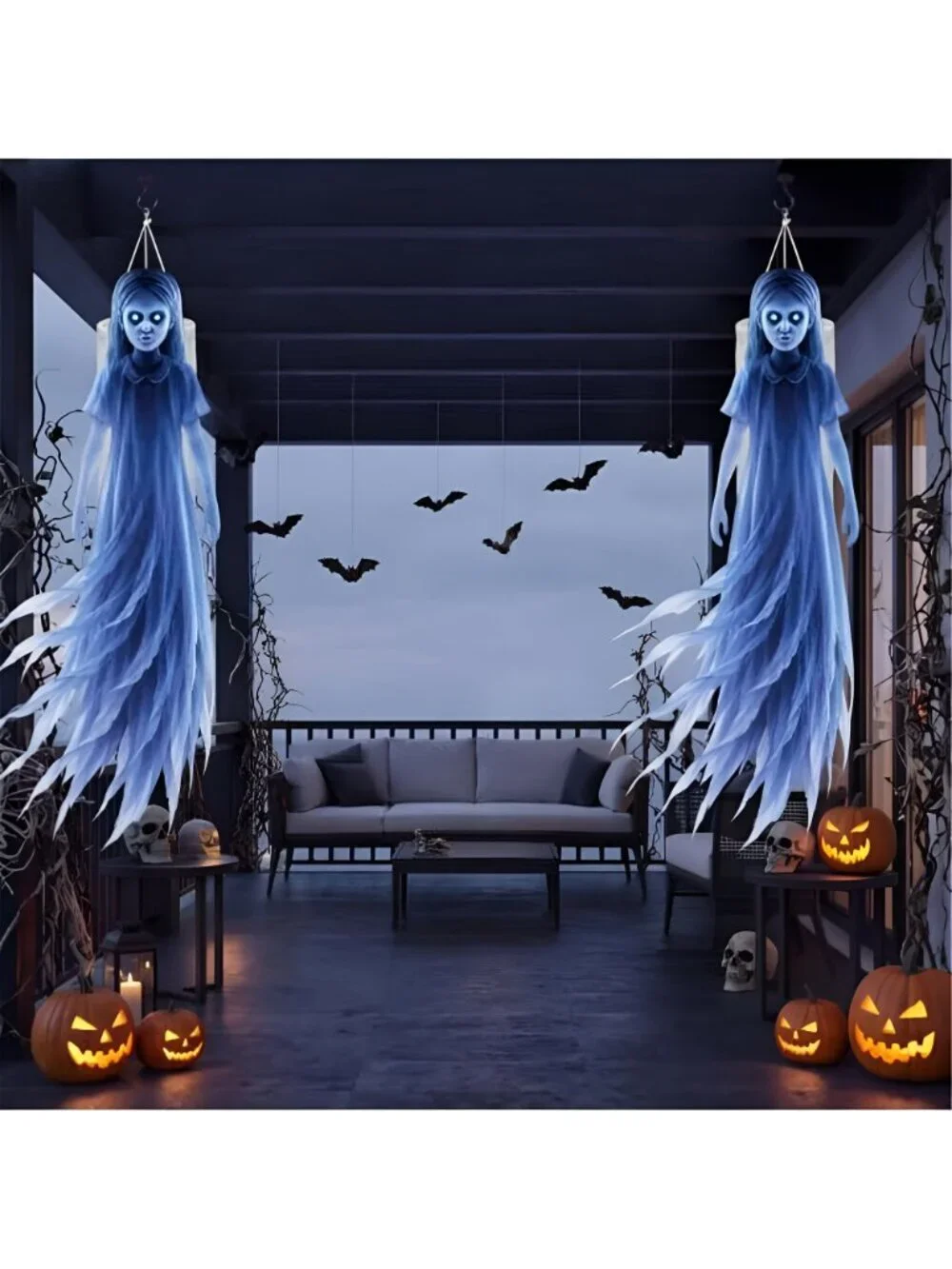 2pcs Halloween Party Decorations Outdoor Ghost Girl Windsock